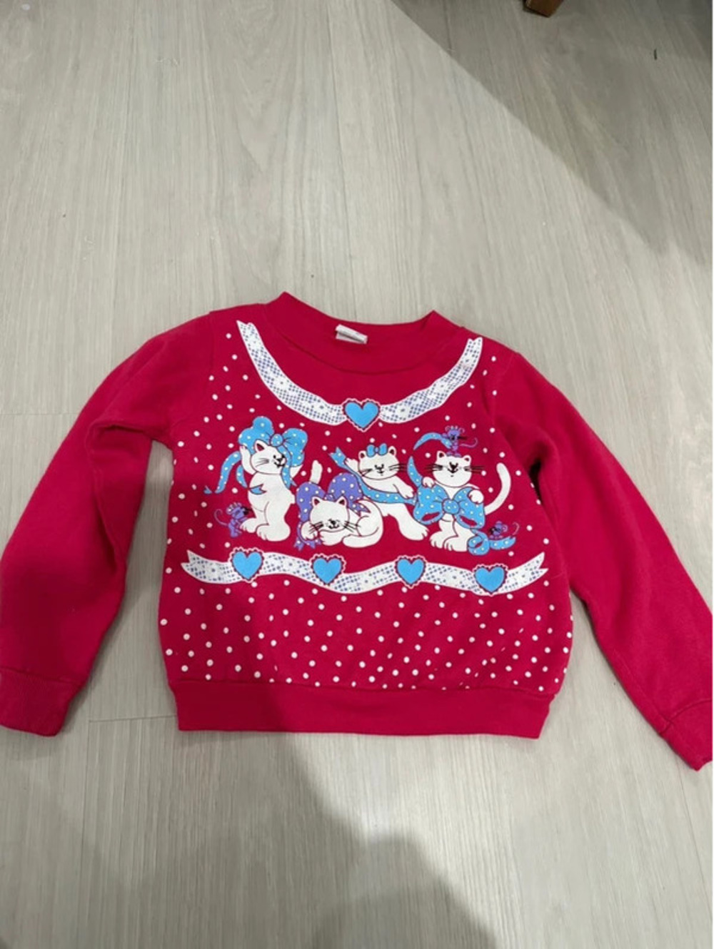 Vintage Andover Togs Cat Bow Polka Dot Sweatshirt Kids 6X 1980s or 1990s